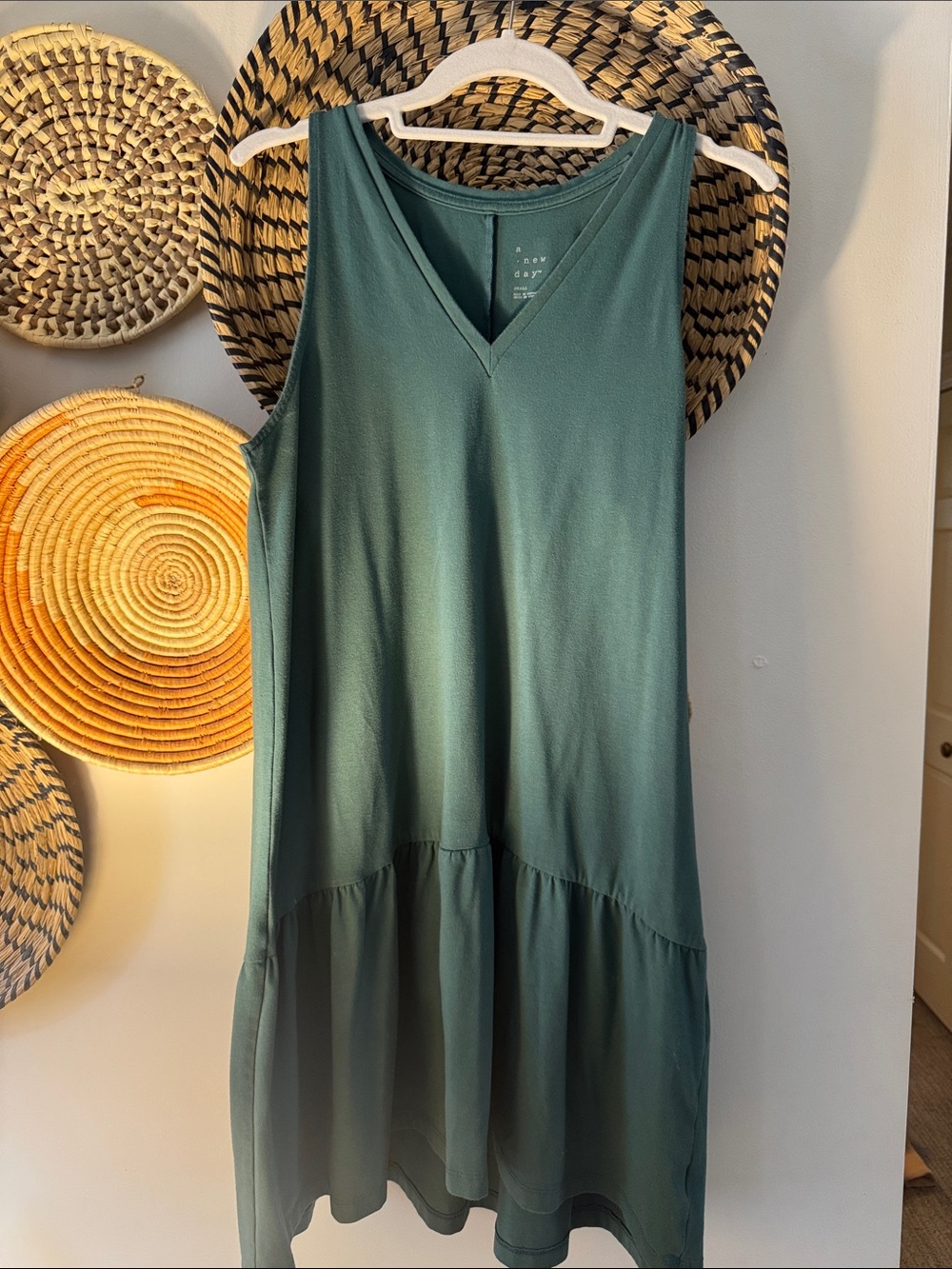 a new day Teal V-Neck Tiered Midi Dress